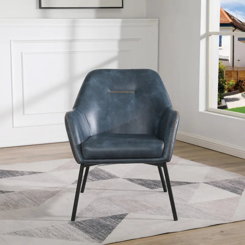 Fauteuil d'appoint Brooks en similicuir avec surpiqûres et pieds noirs