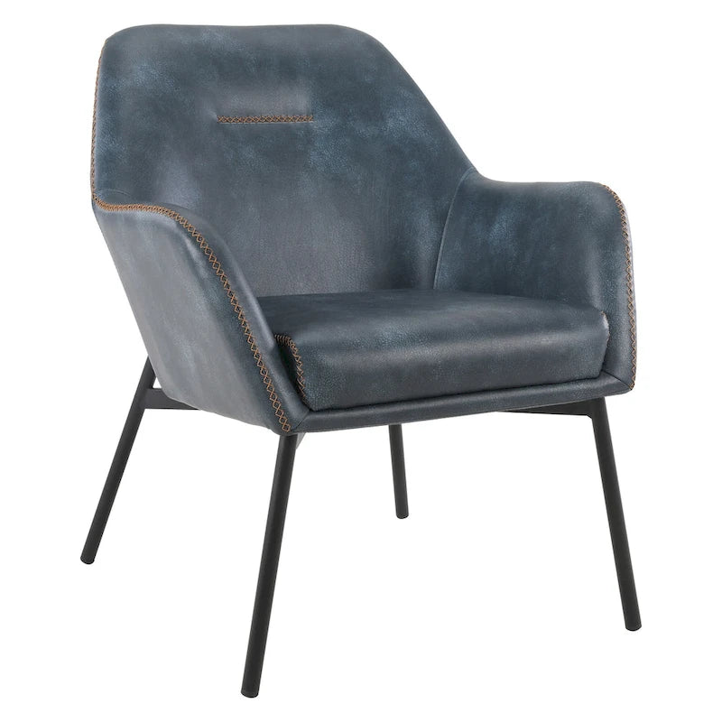 Fauteuil d'appoint Brooks en similicuir avec surpiqûres et pieds noirs