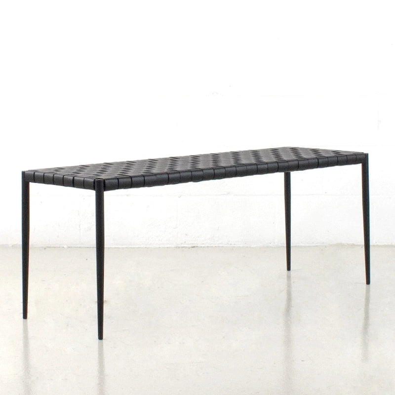 Table basse/banc en cuir tressé moderne du milieu du siècle Soho 71 cm/ 119 cm
