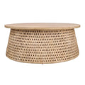 Table basse et table d'appoint Kamari en rotin avec plateau en bois