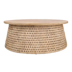 Table basse et table d'appoint Kamari en rotin avec plateau en bois