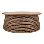 Table basse et table d'appoint Kamari en rotin avec plateau en bois