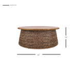 Table basse et table d'appoint Kamari en rotin avec plateau en bois