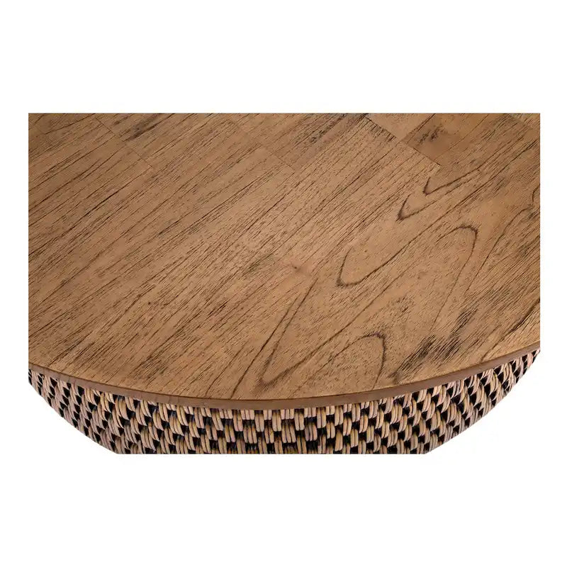 Table basse et table d'appoint Kamari en rotin avec plateau en bois