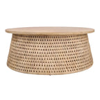 Table basse et table d'appoint Kamari en rotin avec plateau en bois