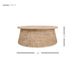 Table basse et table d'appoint Kamari en rotin avec plateau en bois