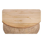 Table basse et table d'appoint Kamari en rotin avec plateau en bois