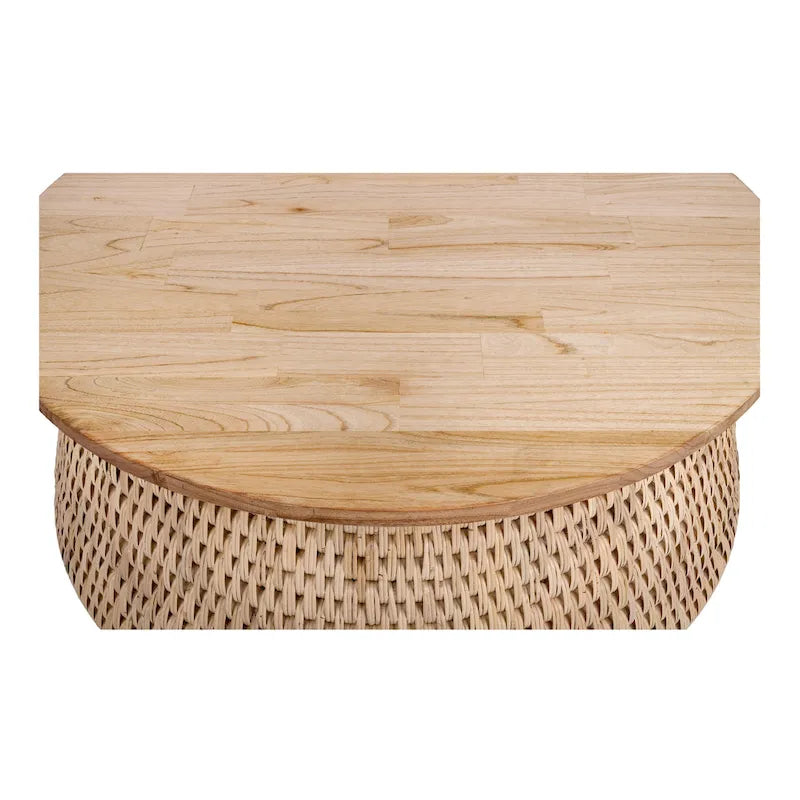 Table basse et table d'appoint Kamari en rotin avec plateau en bois