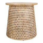 Table basse et table d'appoint Kamari en rotin avec plateau en bois