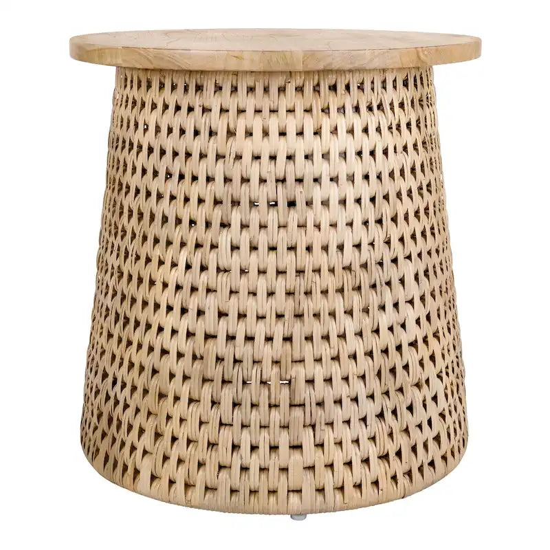 Table basse et table d'appoint Kamari en rotin avec plateau en bois