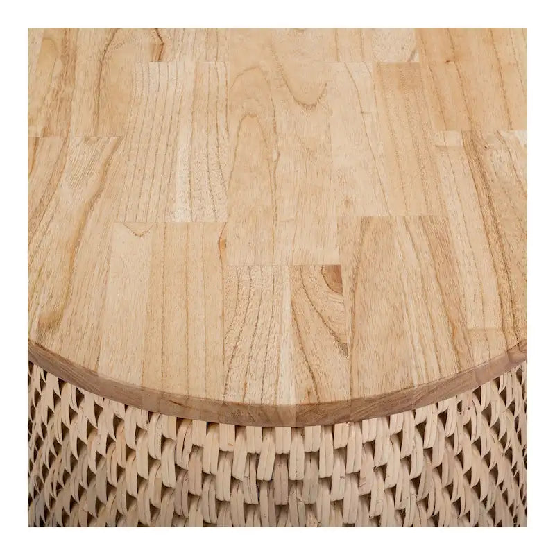 Table basse et table d'appoint Kamari en rotin avec plateau en bois