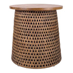 Table basse et table d'appoint Kamari en rotin avec plateau en bois
