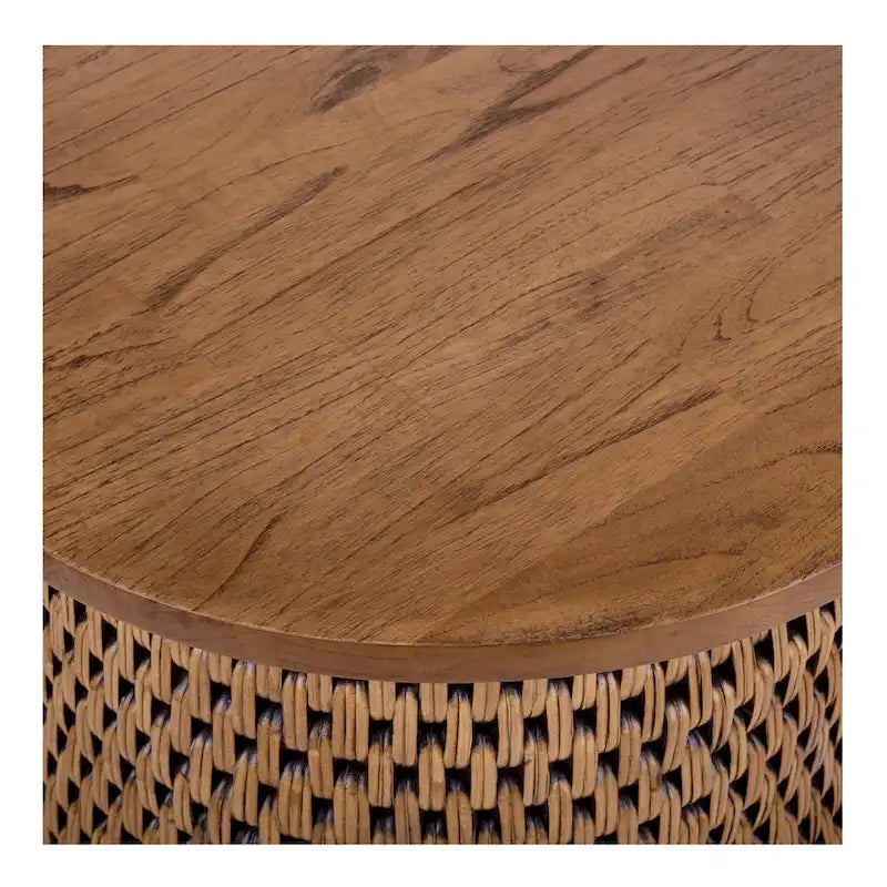 Table basse et table d'appoint Kamari en rotin avec plateau en bois