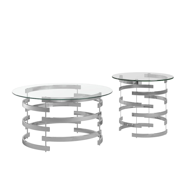 Table d'appoint Nova avec plateau en verre rond et base en fer Vortex par
