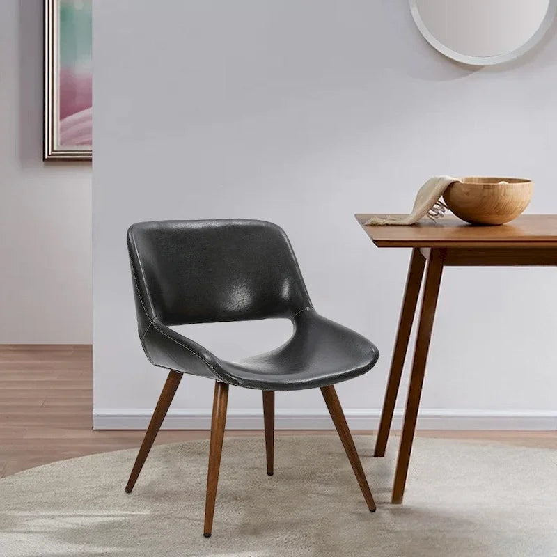  Langa Faux Leather Mid-Century Dining Chair with Metal Legs
