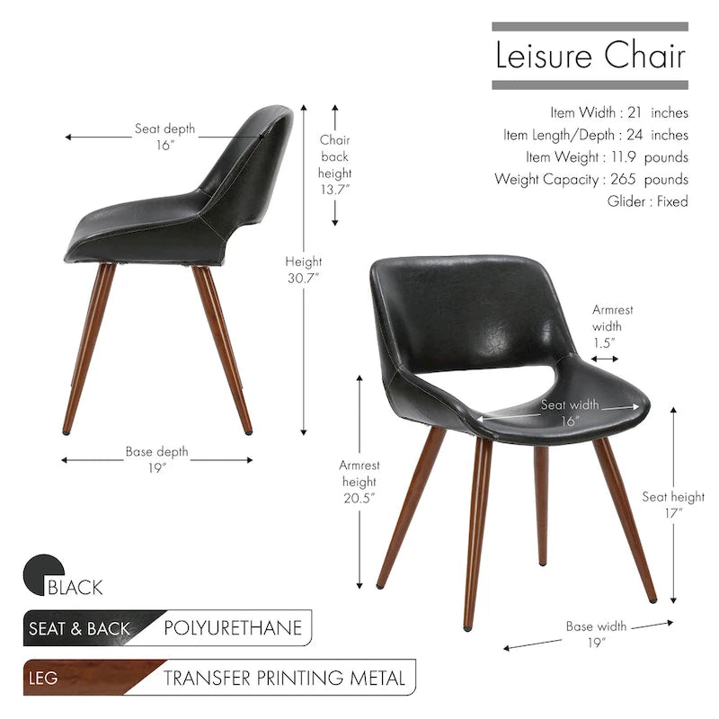 Chaise de salle à manger Langa en similicuir d'inspiration milieu de siècle avec pieds en métal