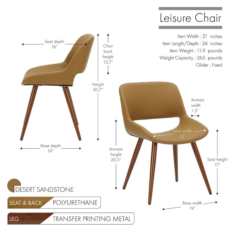 Chaise de salle à manger Langa en similicuir d'inspiration milieu de siècle avec pieds en métal