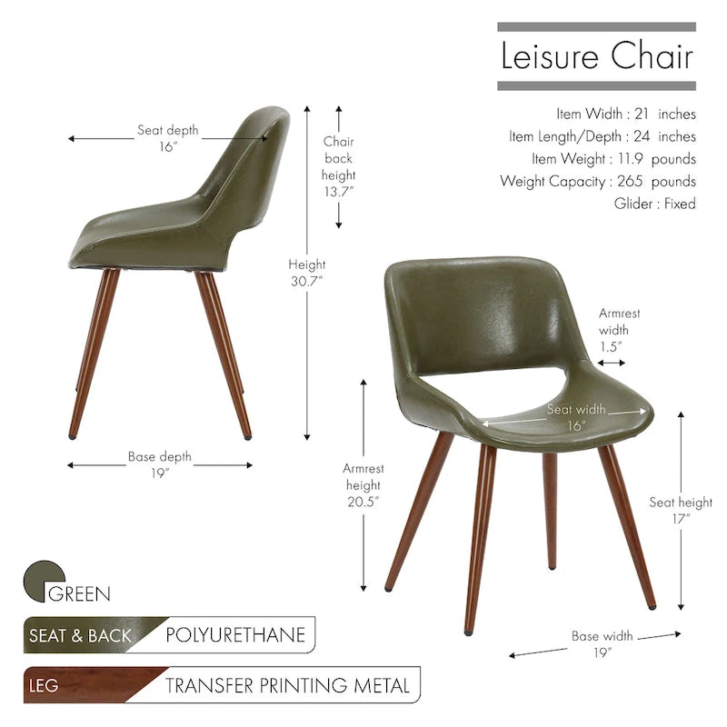 Chaise de salle à manger Langa en similicuir d'inspiration milieu de siècle avec pieds en métal