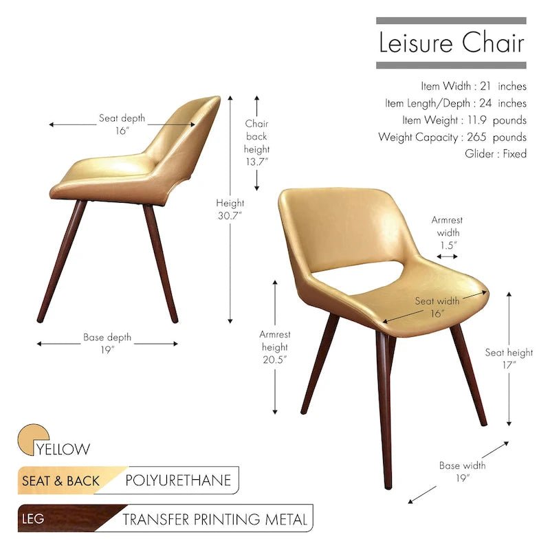 Chaise de salle à manger Langa en similicuir d'inspiration milieu de siècle avec pieds en métal