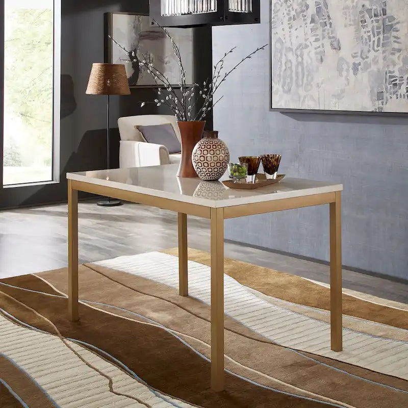 Darcy Gold with Faux Marble Top Dining Table by 