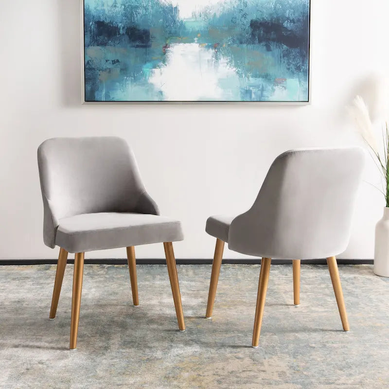 SAFAVIEH Nobie 18.3 Upholstered Dining Chair - Grey / Gold (Set of 2) - 21 x 22 x 31 - 21Wx22Dx31H