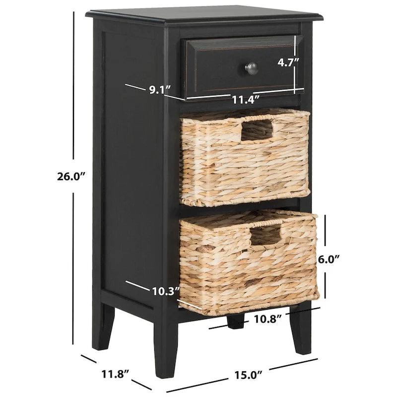 Table d'appoint de rangement à tiroir noir vieilli Helma - 15 x 11,8 x 27,6 - 15 l x 12 P x 26 H