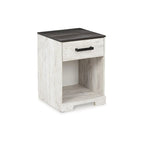Lit plateforme Shawburn Whitewash avec 2 tables de chevet