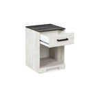 Lit plateforme Shawburn Whitewash avec 2 tables de chevet