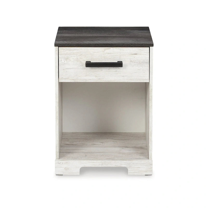 Lit plateforme Shawburn Whitewash avec 2 tables de chevet