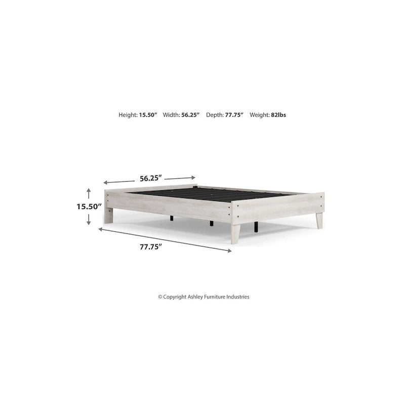 Lit plateforme Shawburn Whitewash avec 2 tables de chevet