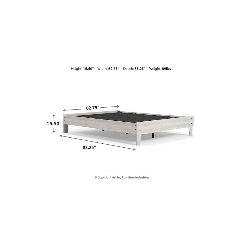 Lit plateforme Shawburn Whitewash avec 2 tables de chevet