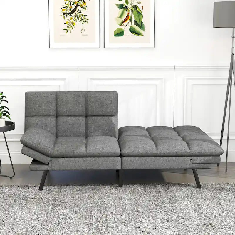 Canapé-lit futon en mousse à mémoire de forme convertible avec dossier inclinable réglable pour petits espaces