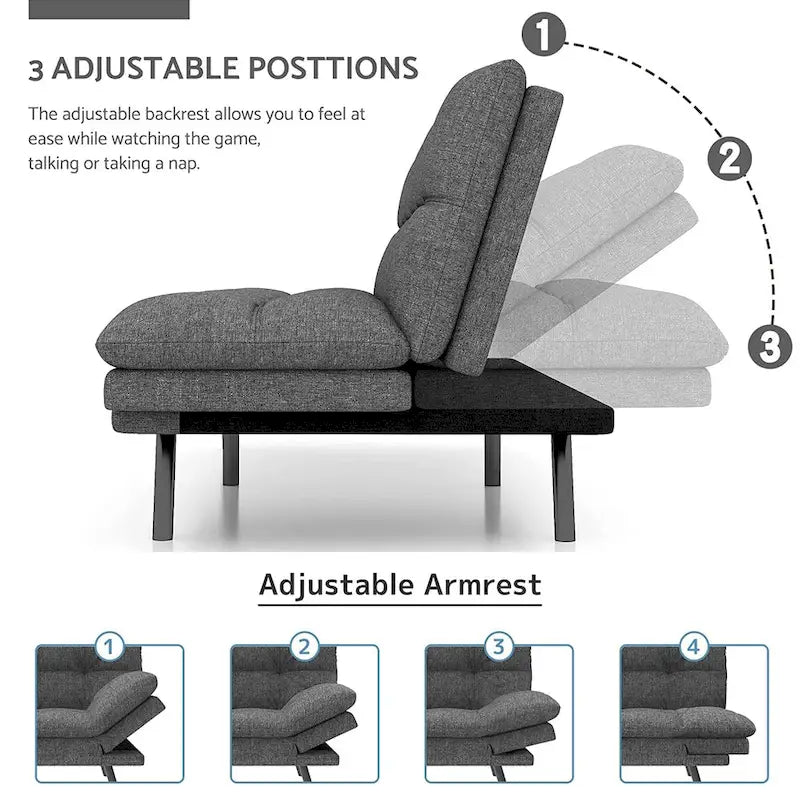Canapé-lit futon en mousse à mémoire de forme convertible avec dossier inclinable réglable pour petits espaces