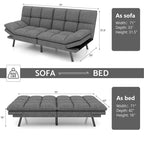 Canapé-lit futon en mousse à mémoire de forme convertible avec dossier inclinable réglable pour petits espaces