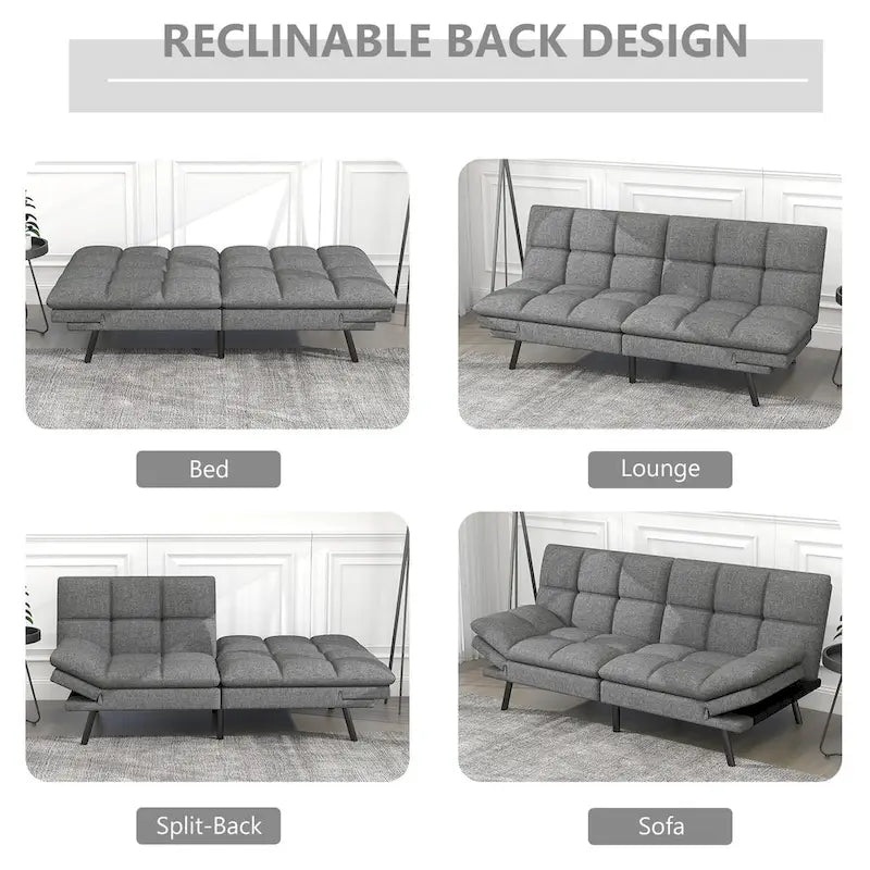 Canapé-lit futon en mousse à mémoire de forme convertible avec dossier inclinable réglable pour petits espaces