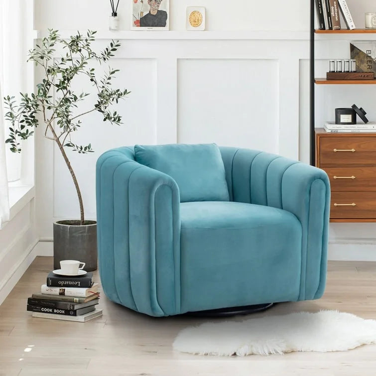 Fauteuil rond en velours surdimensionné avec rotation à 360°, confortable, avec oreiller, pour salon ou chambre à coucher