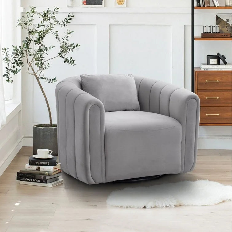 Fauteuil rond en velours surdimensionné avec rotation à 360°, confortable, avec oreiller, pour salon ou chambre à coucher