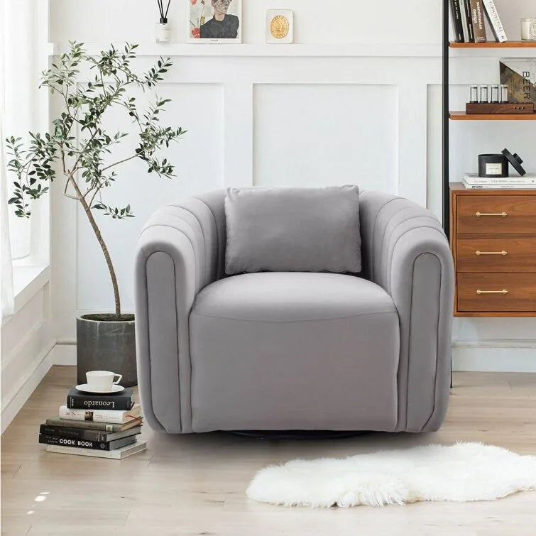 Fauteuil rond en velours surdimensionné avec rotation à 360°, confortable, avec oreiller, pour salon ou chambre à coucher