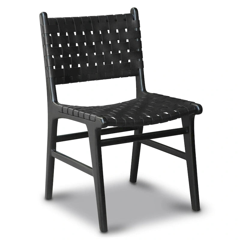 Chaise de salle à manger Banda en teck et cuir – Structure en bois de teck massif