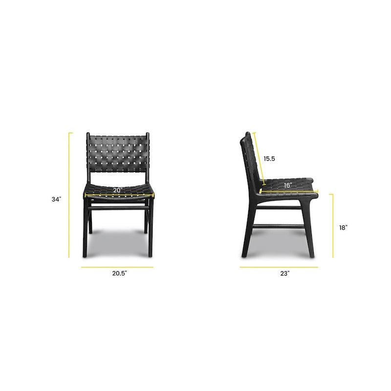 Chaise de salle à manger Banda en teck et cuir – Structure en bois de teck massif