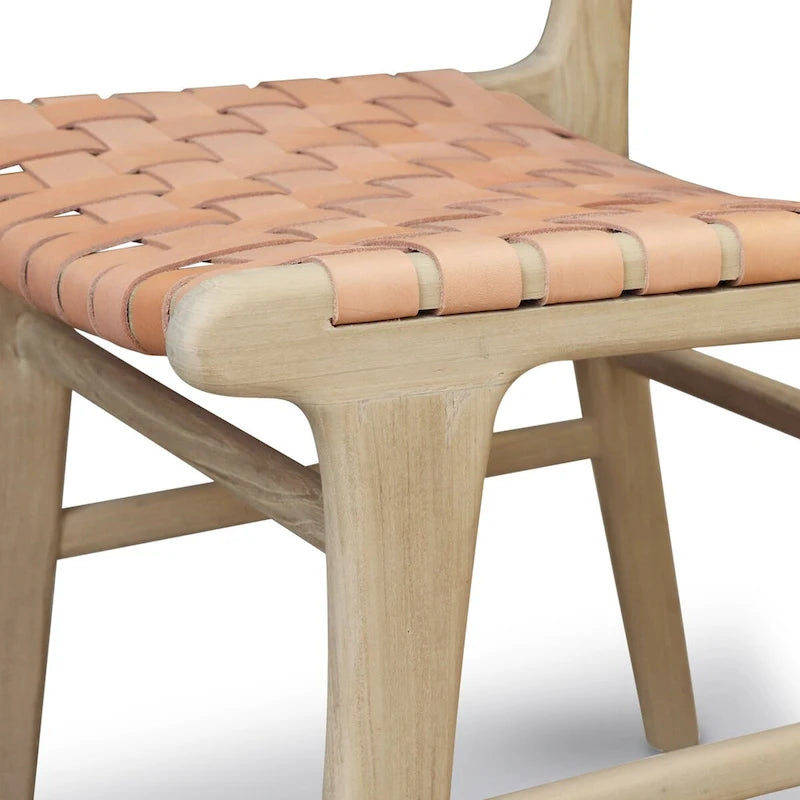 Chaise de salle à manger Banda en teck et cuir – Structure en bois de teck massif