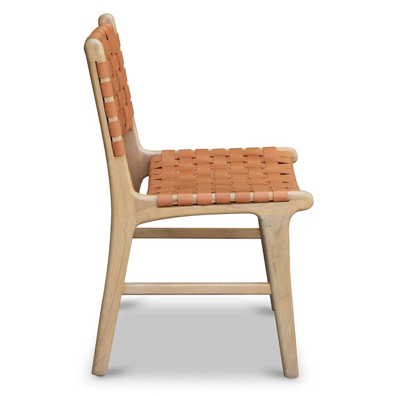 Chaise de salle à manger Banda en teck et cuir – Structure en bois de teck massif