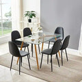Table de salle à manger/cuisine moderne à plateau en verre avec chaises en tissu
