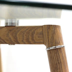 Table de salle à manger/cuisine moderne à plateau en verre avec chaises en tissu