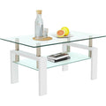 Table basse rectangulaire plateau en verre avec étagère inférieure