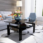 Table basse rectangulaire plateau en verre avec étagère inférieure