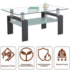 Table basse rectangulaire plateau en verre avec étagère inférieure