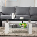Table basse rectangulaire plateau en verre avec étagère inférieure