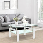 Table basse rectangulaire plateau en verre avec étagère inférieure