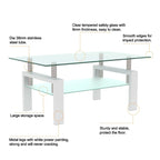 Table basse rectangulaire plateau en verre avec étagère inférieure